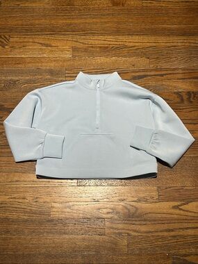 Cropped Half-Zip Pullover Sweater in Light Blue